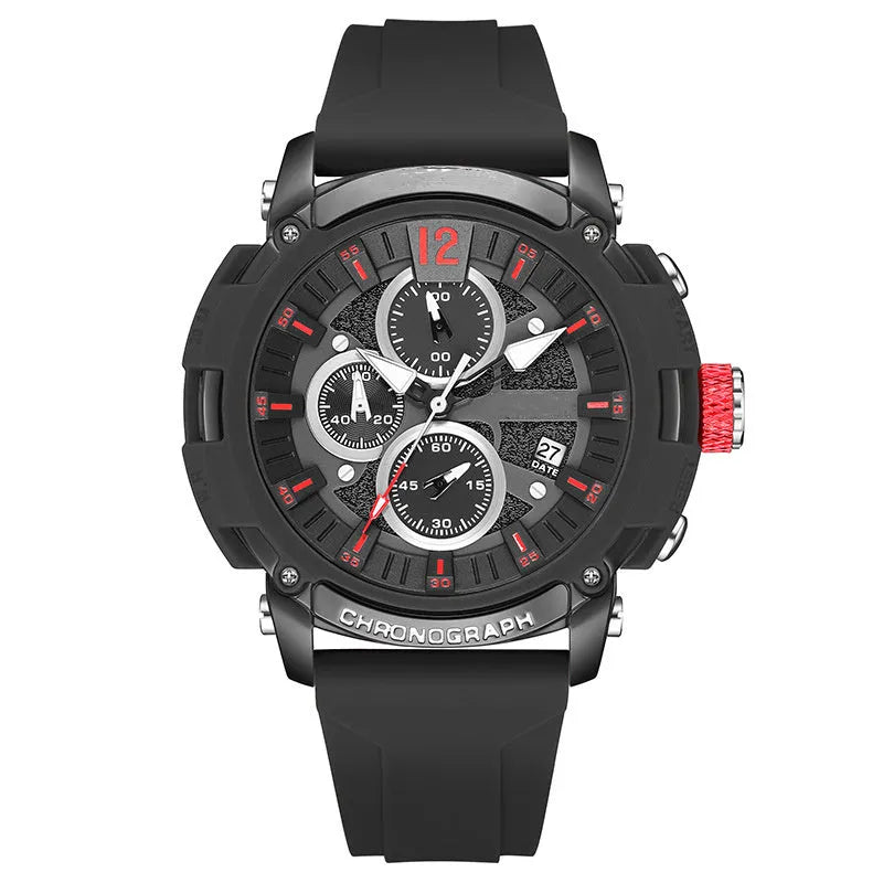 Men's multi-function waterproof watch with 51mm case, night light display and calendar function