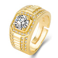 Men's copper ring with large square diamond setting and adjustable opening in gold finish