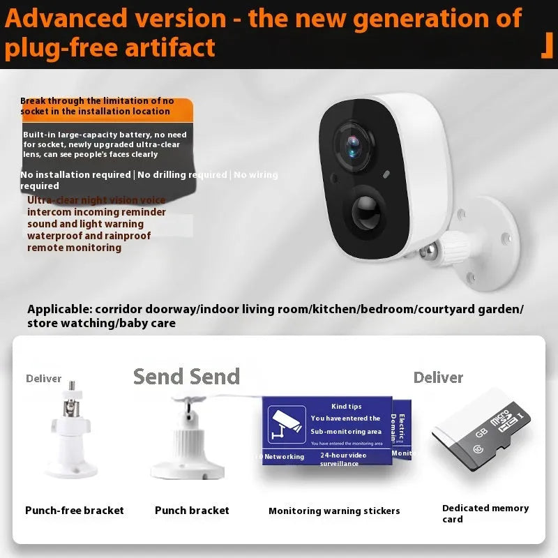 Wireless WiFi battery surveillance camera with 1.2-inch ball machine and self-contained bracket
