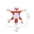 Brown fox-shaped dog toy with squeaker, crinkle paper, cotton rope limbs, and embroidered eyes