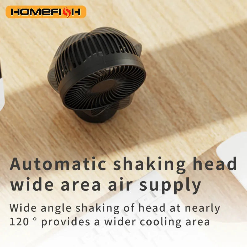 HOMEFISH F2 automatic shake head handheld fan with LED light on removable bracket.