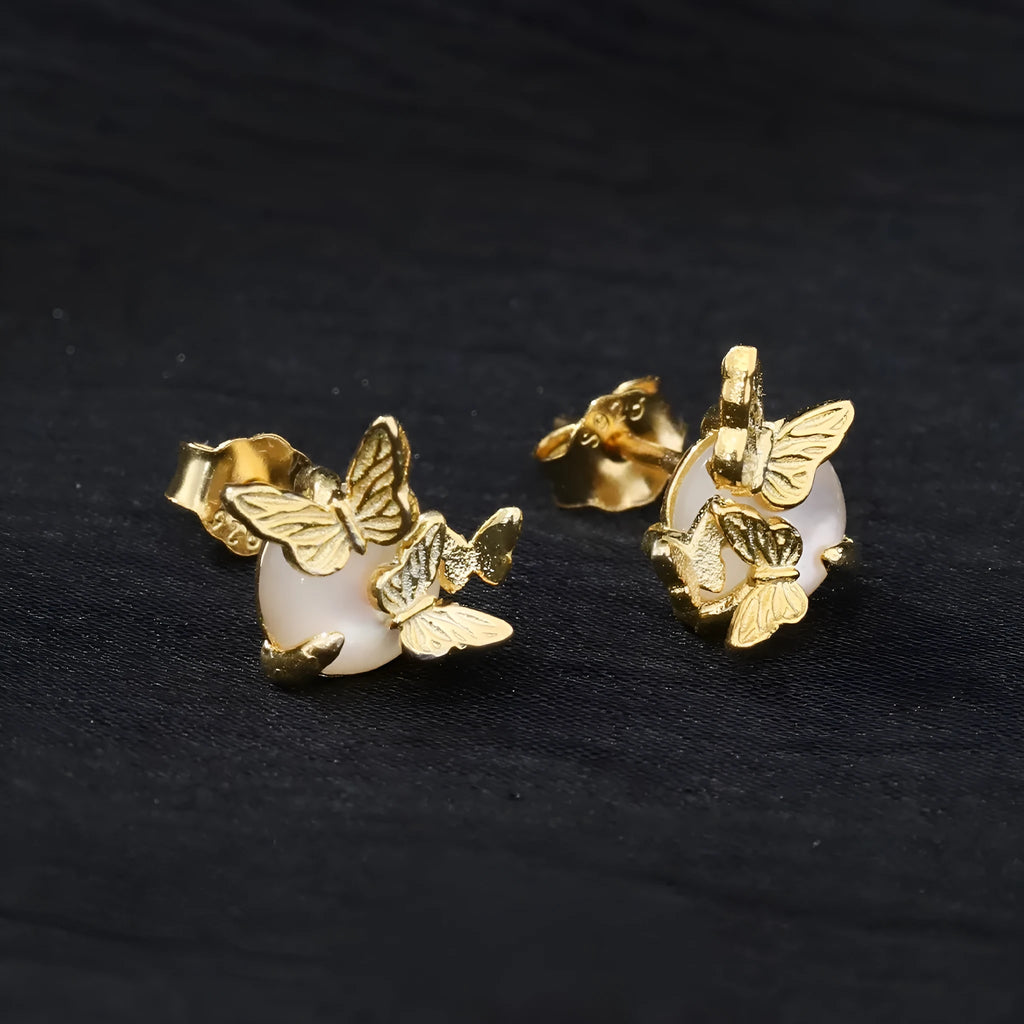 925 sterling silver butterfly ear studs with electroplated gold or white gold finish