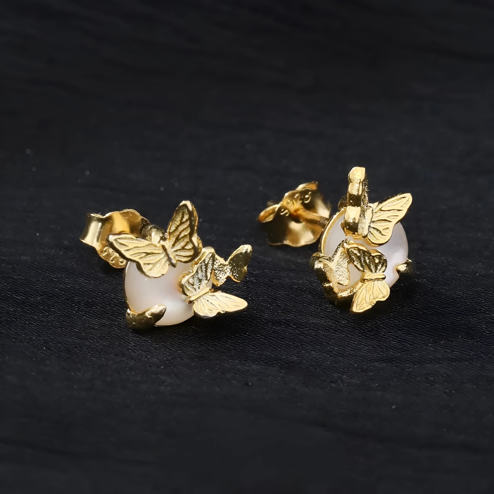 925 sterling silver butterfly ear studs with electroplated gold or white gold finish