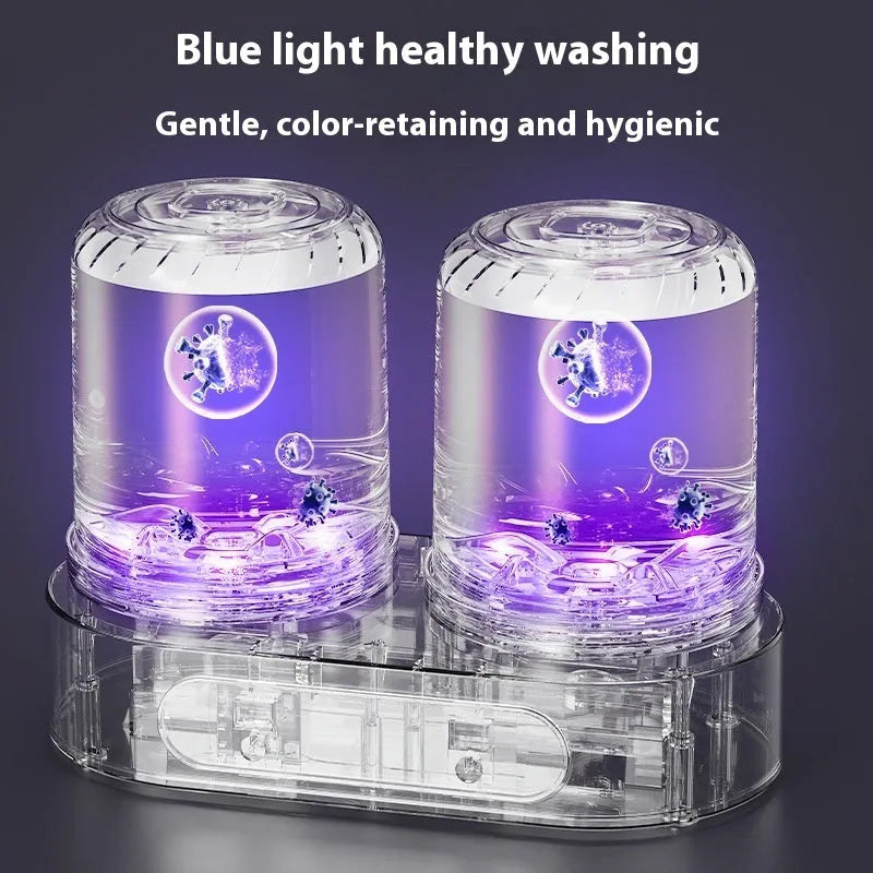 White double bucket mini washing machine with USB cable for portable small item laundry