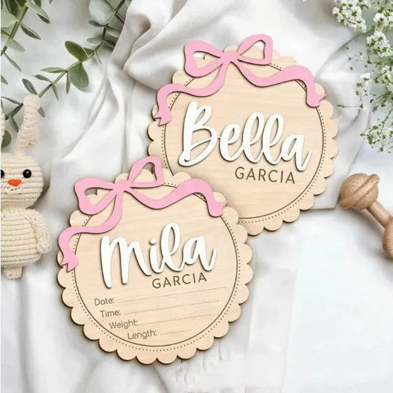Customised wooden square ornament with personalised name for baby room decoration