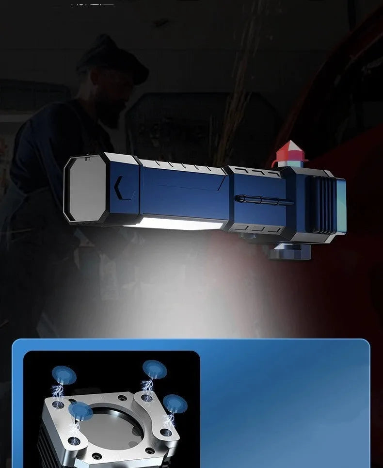 Silver portable LED flashlight with power bank function for outdoor emergency use