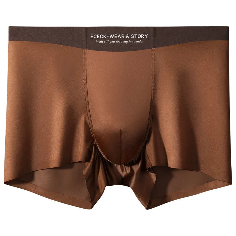 Men's colourblock ice silk seamless underwear in breathable nylon fabric on a white background.