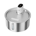 Stainless steel cat water fountain with white heating base for constant temperature pet hydration
