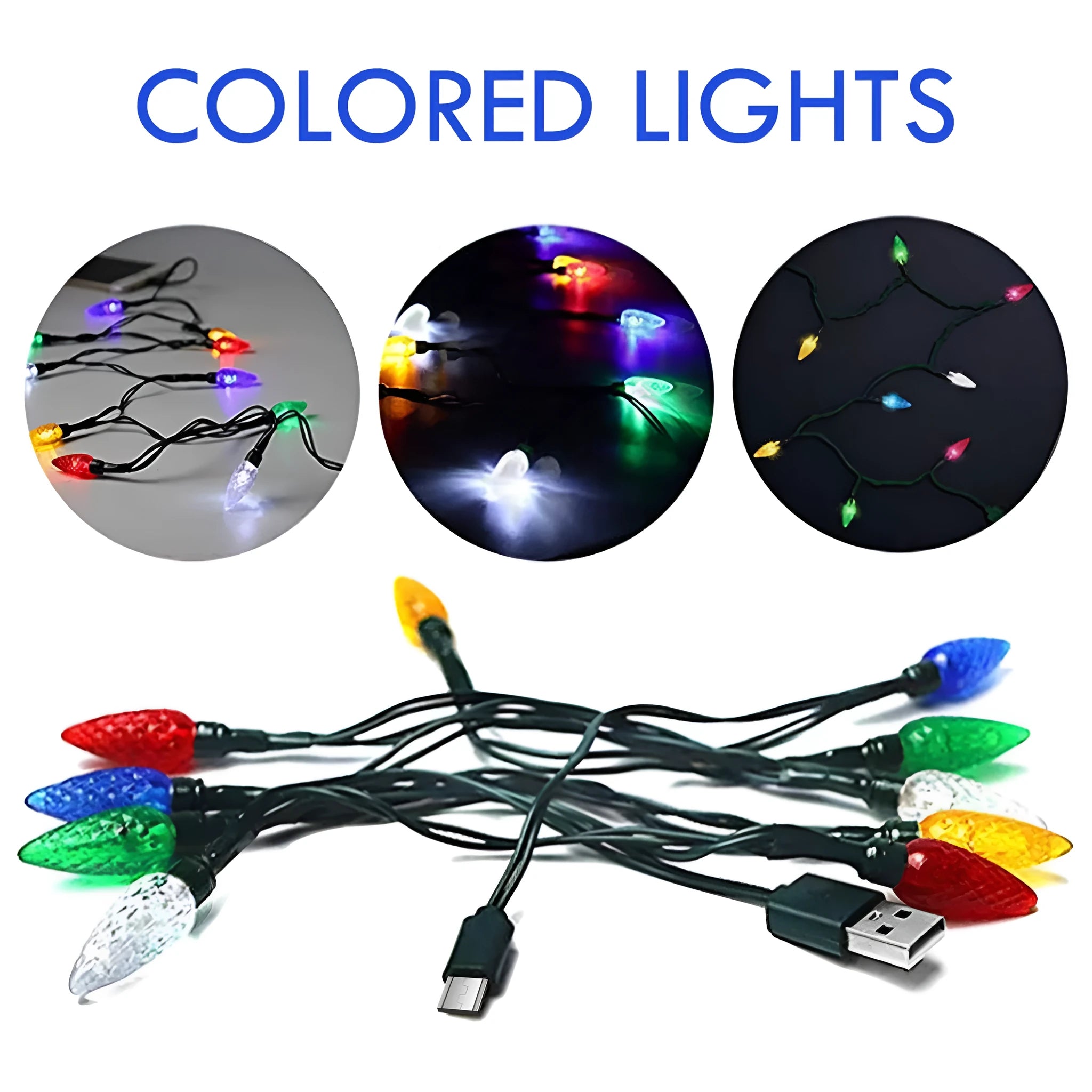 Green USB charging cable with ten flashing LED lights used for room decoration and night lighting