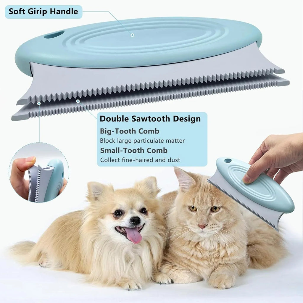 Three pet hair removal tools: a copper lint shaver, a silicone brush, and a round ABS cleaner.
