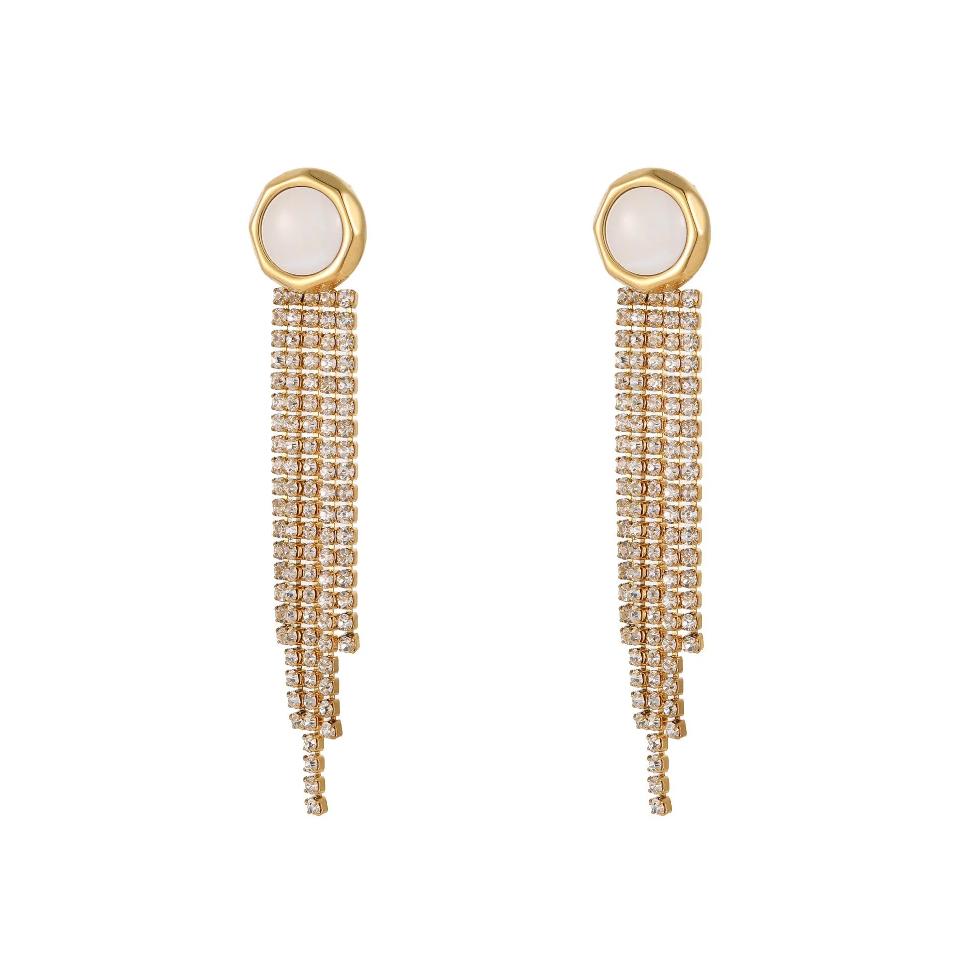 Women's stainless steel earrings with diamond tassel and love heart charm in gold tone