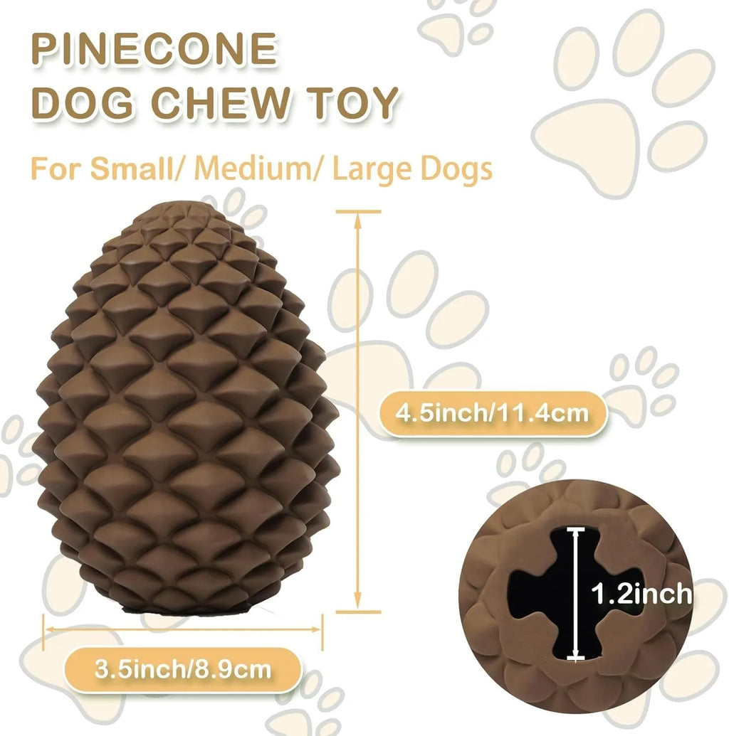 Yellow pine cone shaped indestructible dog chew toy with treat dispenser hole