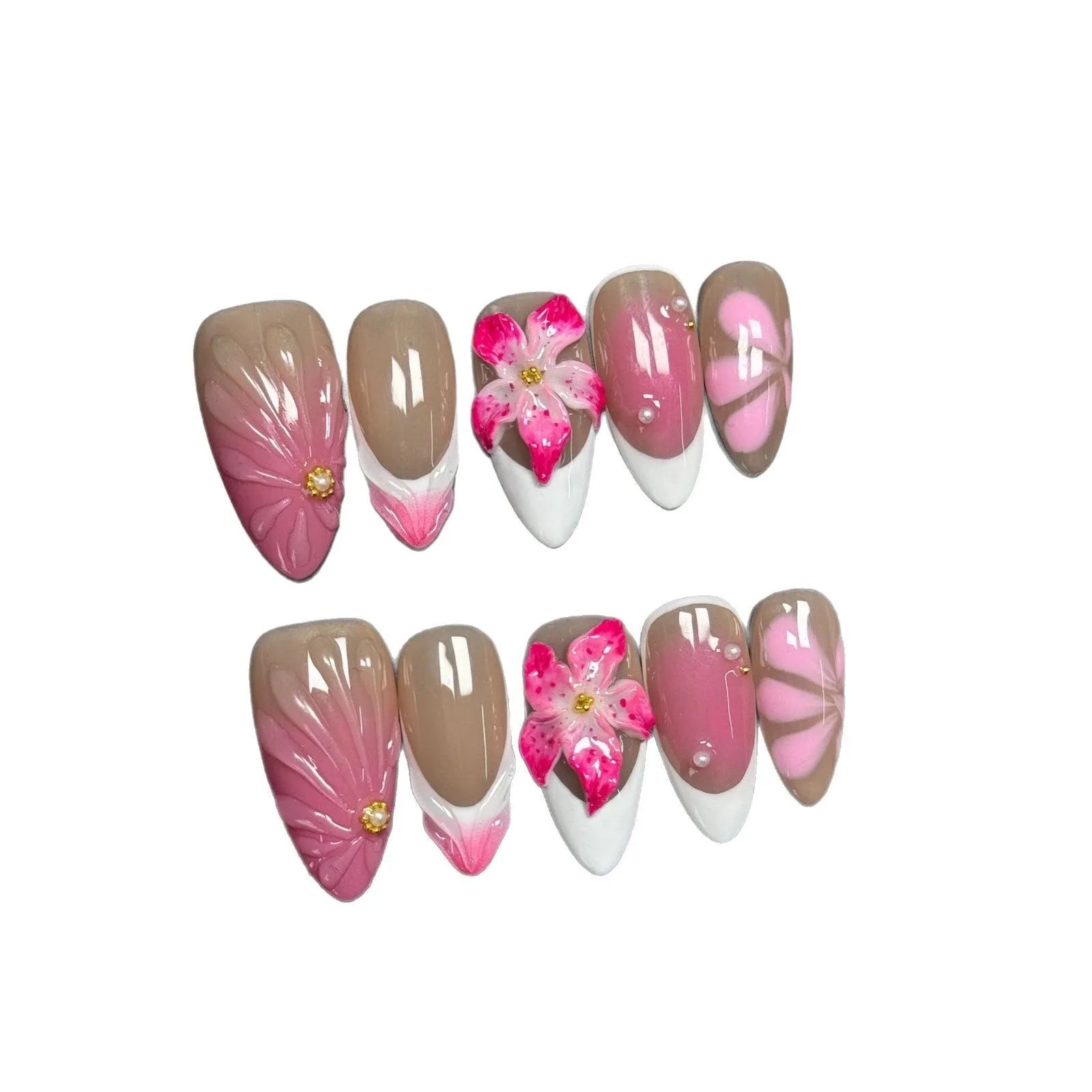 French style fluid ice flower manicure plastic gel nail tips in almond shape with four size options