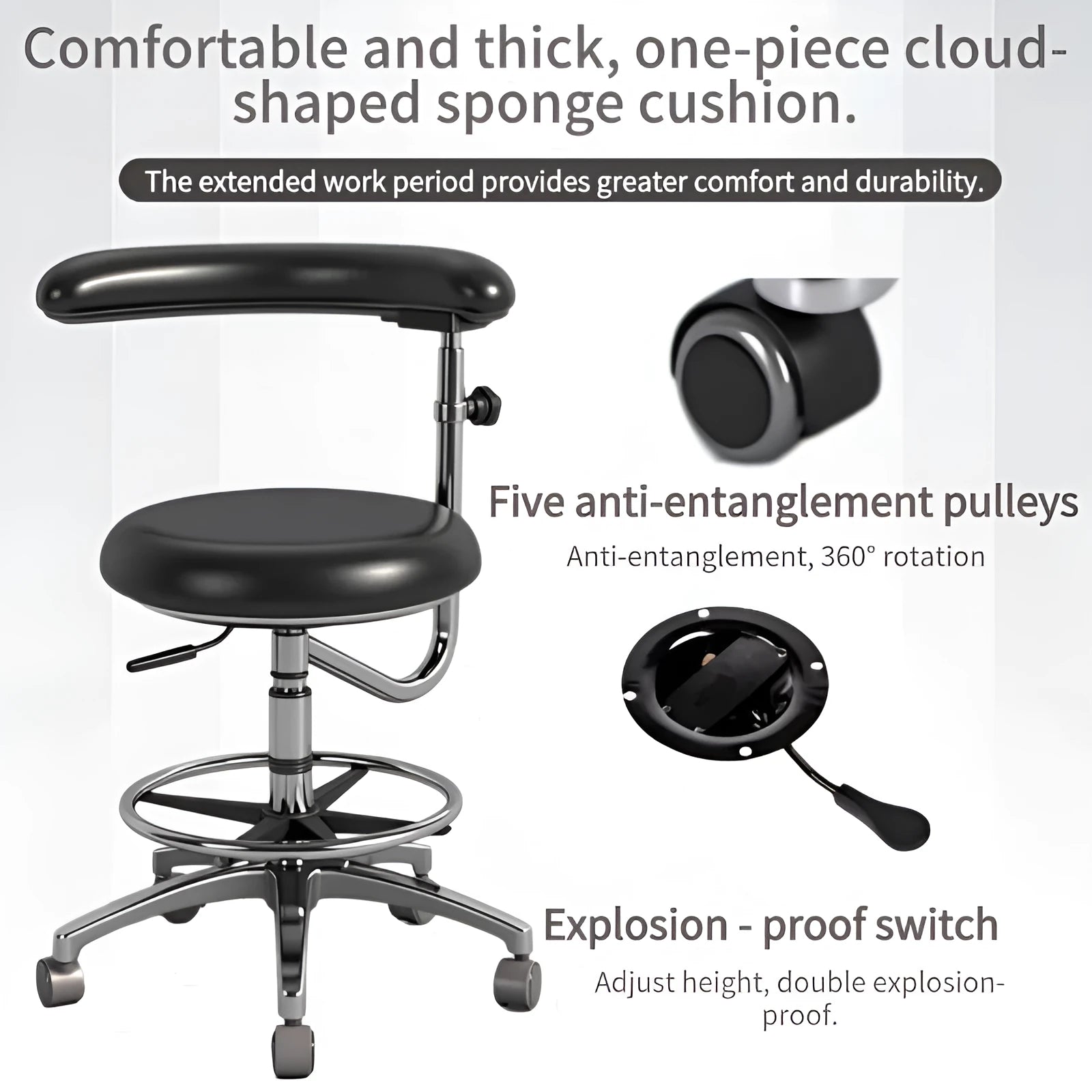 Black leather dental chair with lifting mechanism for dental hospital clinic use