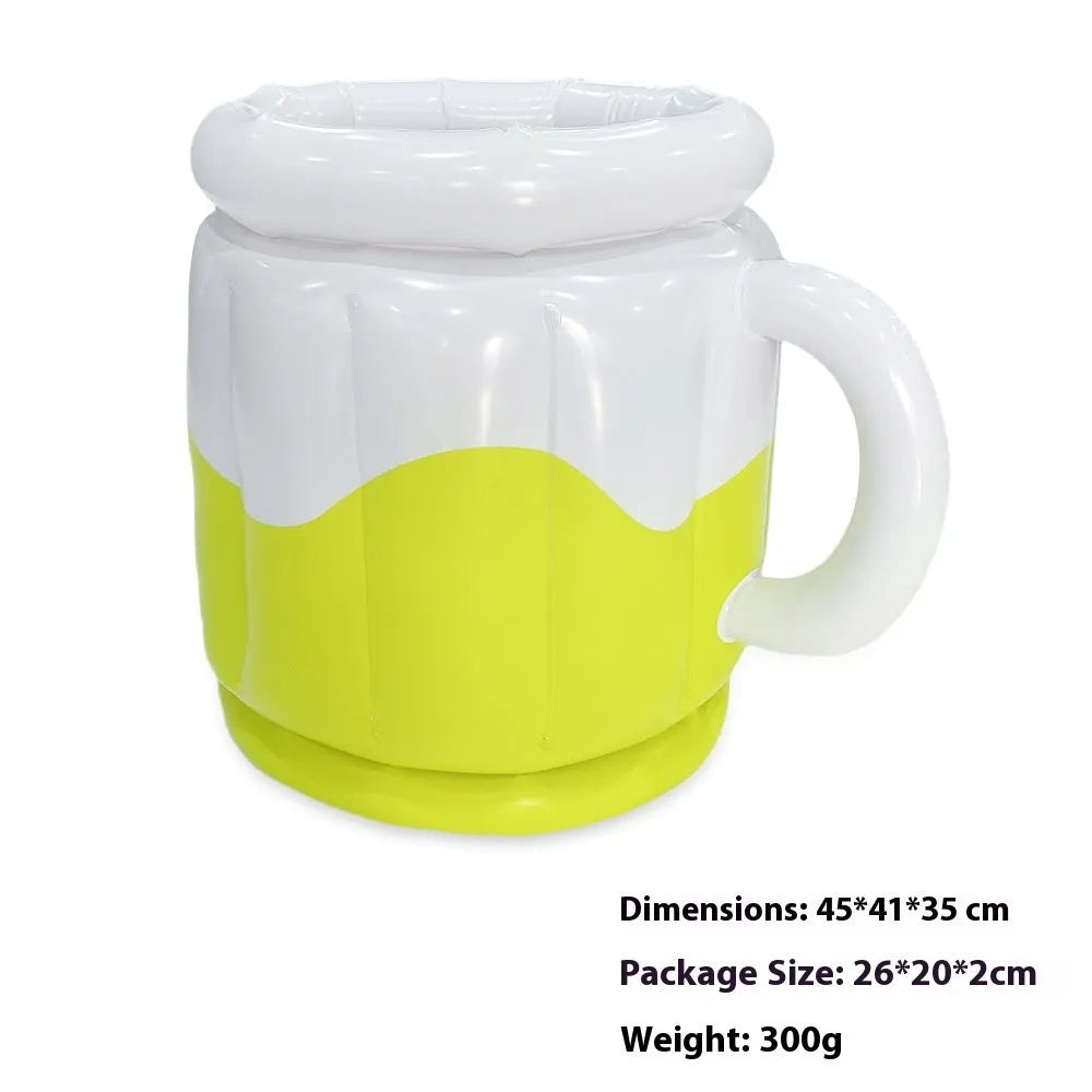 Yellow inflatable PVC ice bucket for drinks cooling at outdoor events.