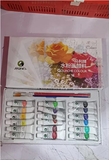Boxed set of Marley gouache paint tubes in 12ml size, showing 12, 18 and 24 colour options.