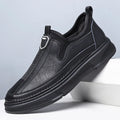Men's solid color casual leather round toe shoes in black and brown options
