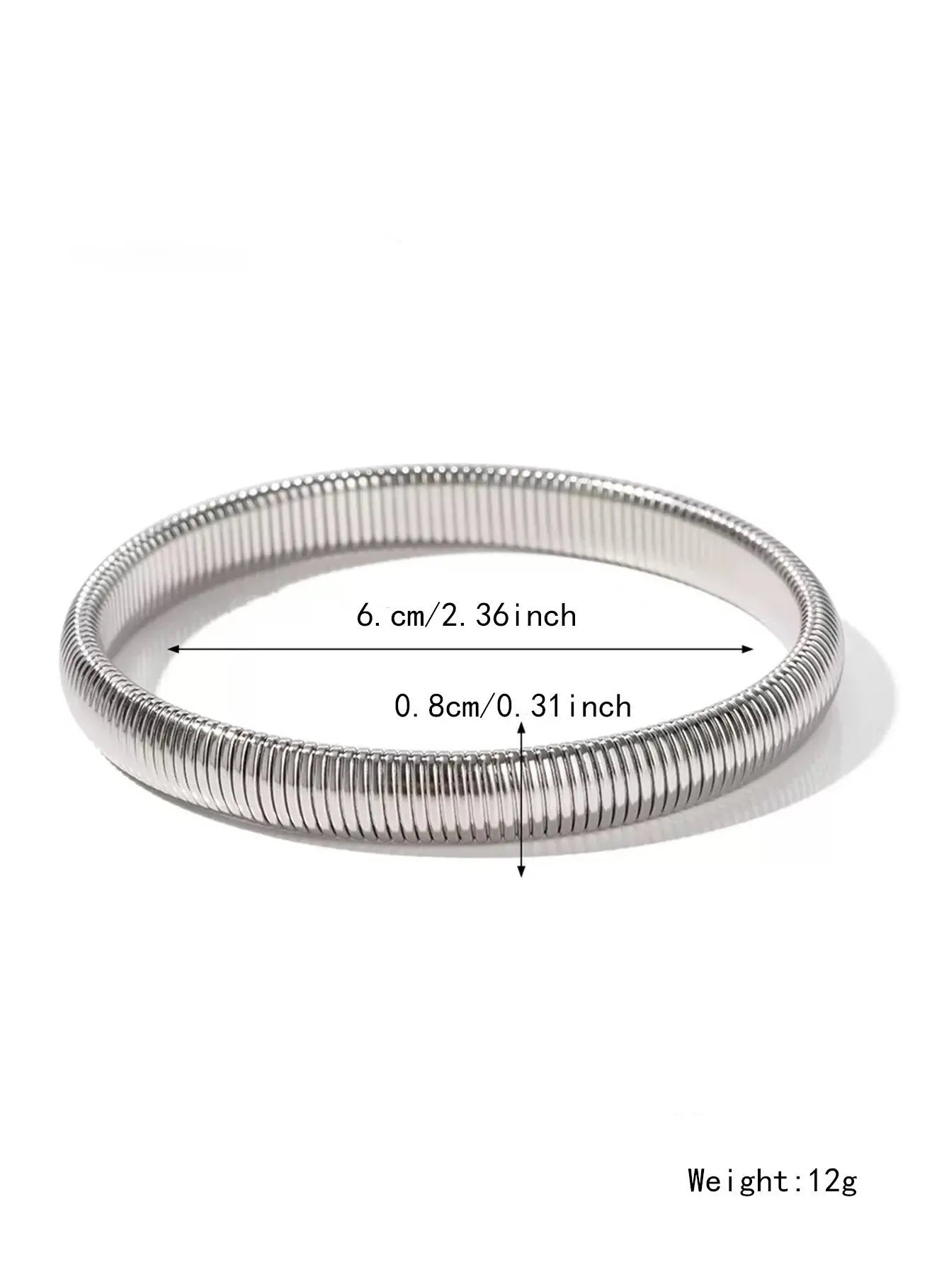 Women's elastic titanium steel bracelet with vertical stripe ring pattern in gold electroplated finish