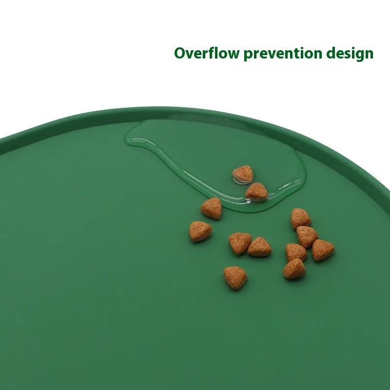 Silicone waterproof cat feeding placemat in beige colour showing size options