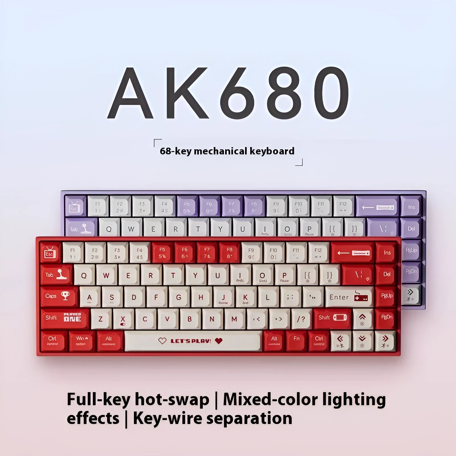 AJAZZ AK680 mechanical gaming keyboard in red and white colour scheme with compact design