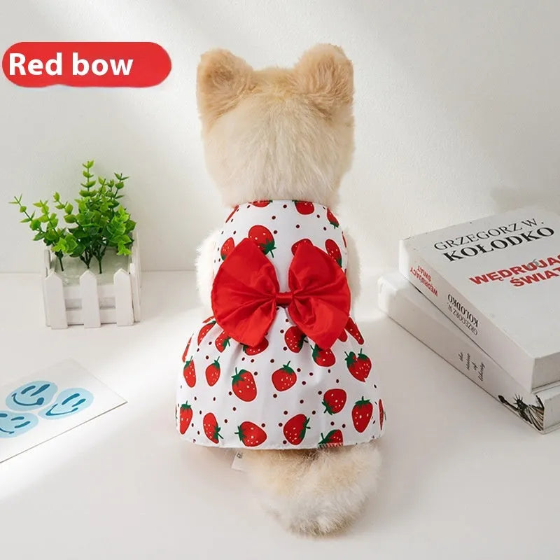 Ultra-thin polyester pet dress with floral butterfly design and adjustable bow knot for dogs and cats