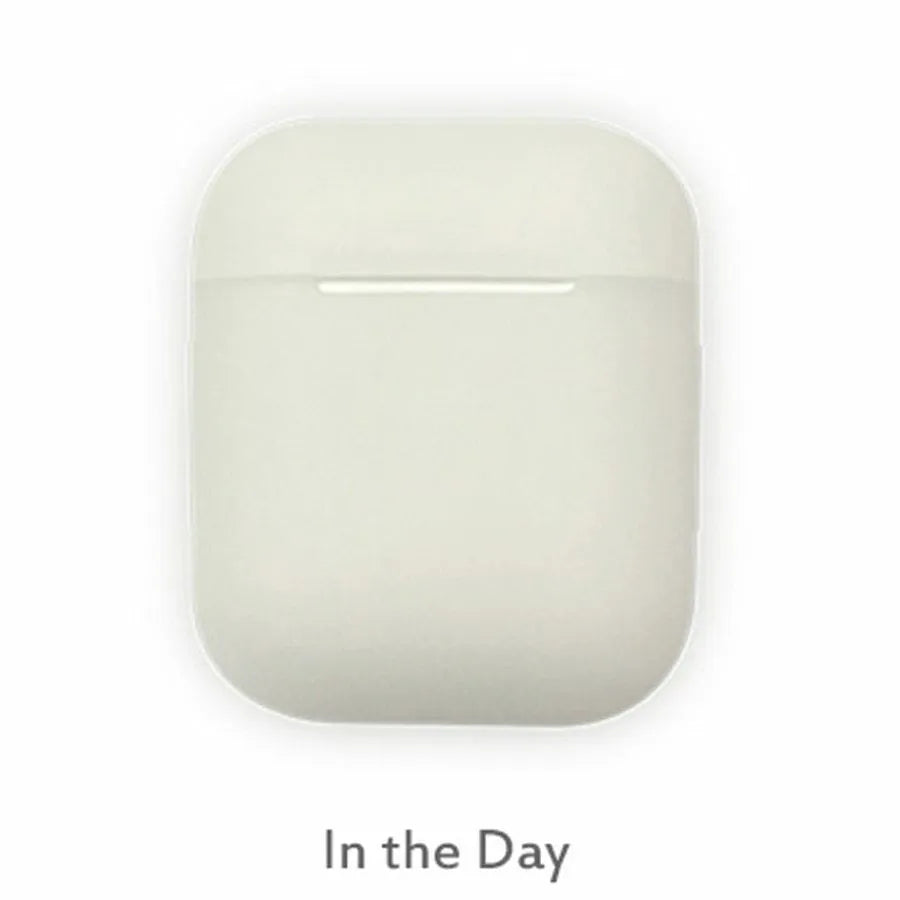 Silicone protective case for AirPods wireless earphones with luminous glow feature and flip-type opening