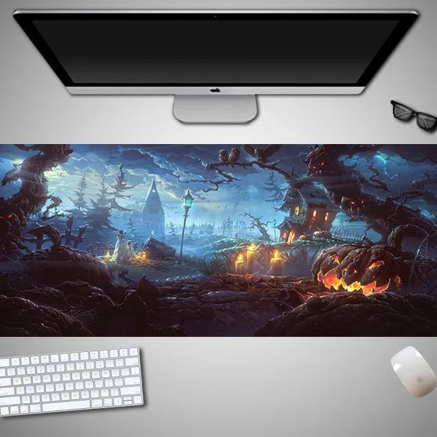 Halloween oversized computer mouse pad with non-slip rubber cloth backing in large dimensions