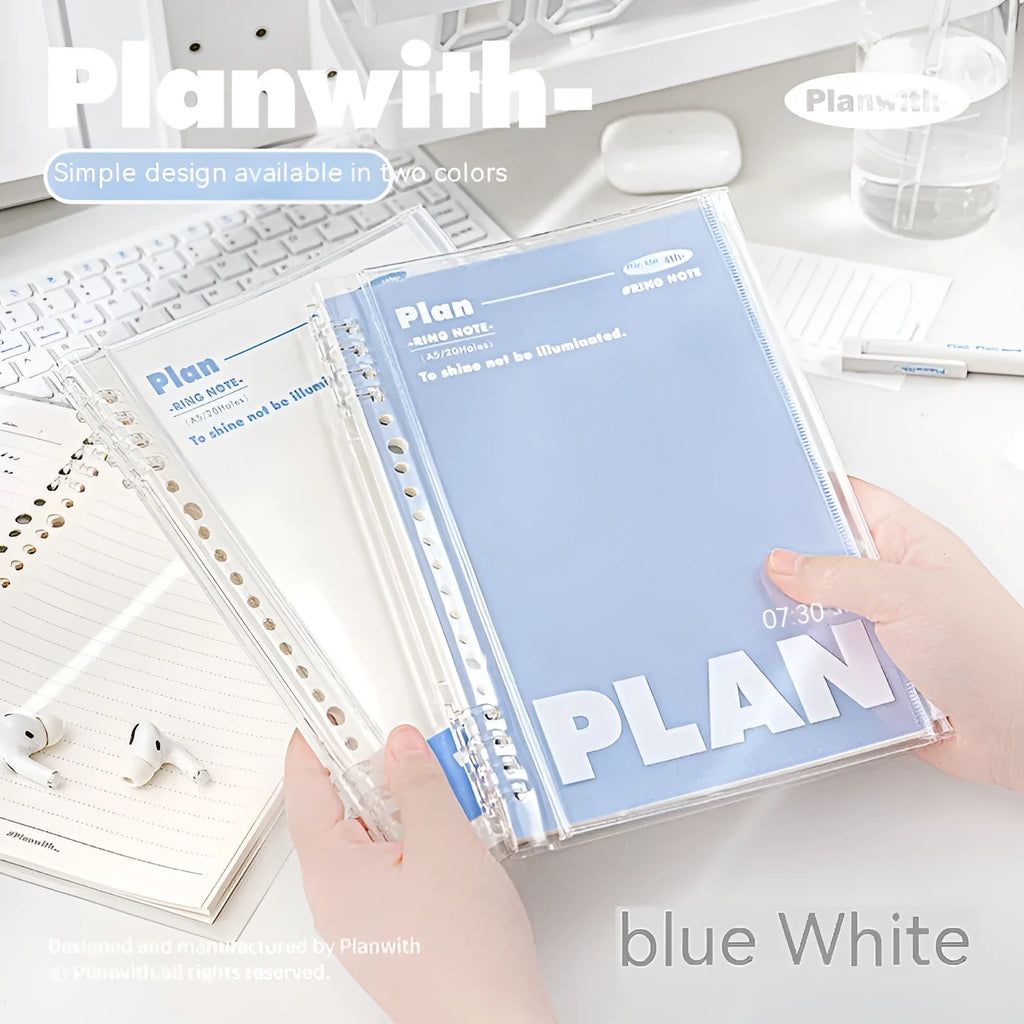 Transparent A5 PVC storage case for loose notebook pages in blue colour