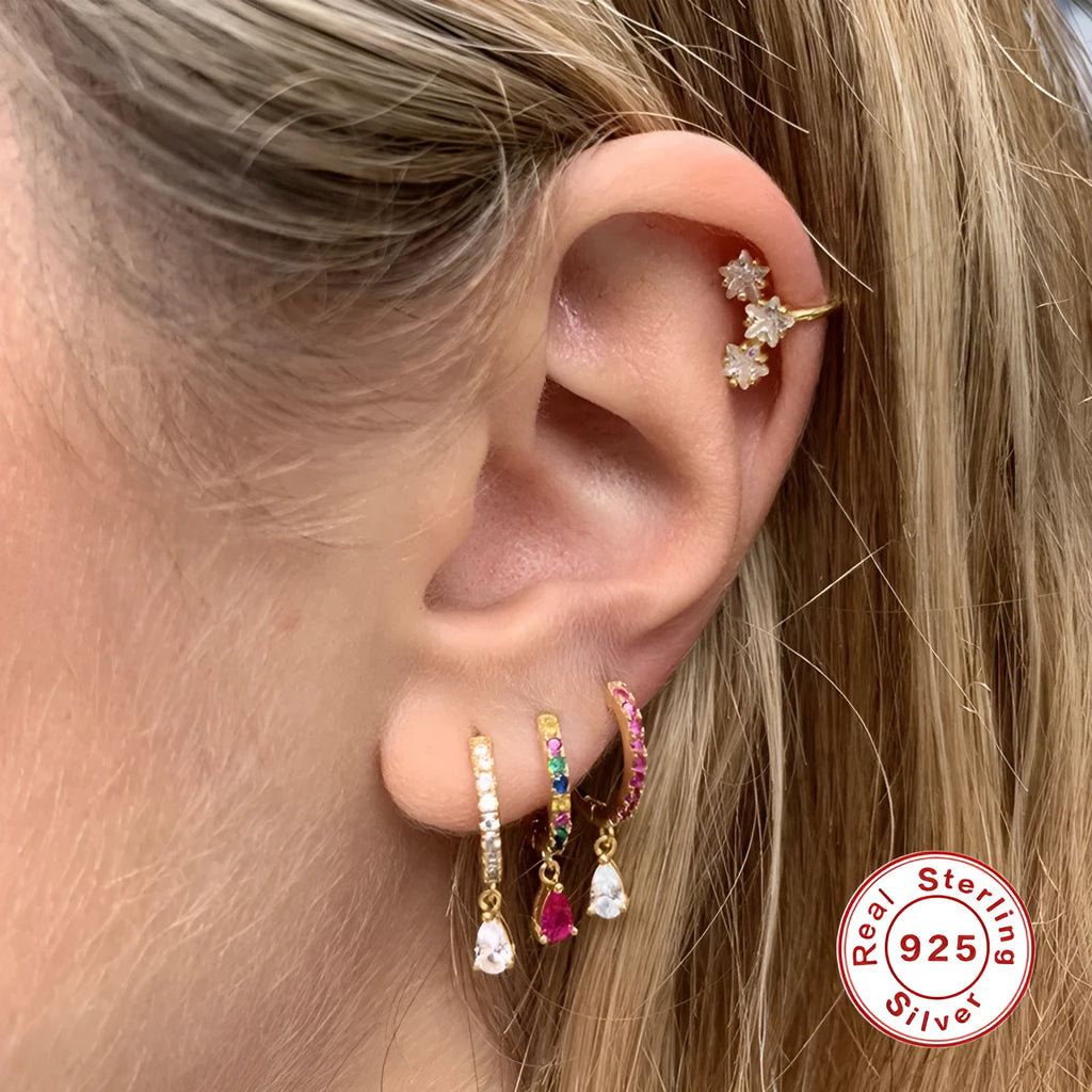 S925 sterling silver geometric water drop earrings with electroplated gold or silver finishes and gemstone options