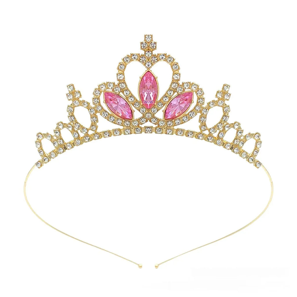 Girl's metallic alloy princess crown headdress in gold finish.