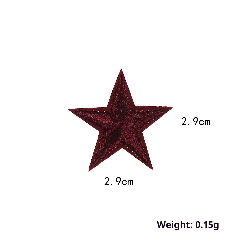 Colourful handmade embroidered five-pointed star cloth stickers for DIY decoration on fabric.