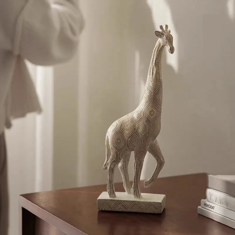 Wood colour giraffe decorative ornament with European styling measuring 30.5cm tall
