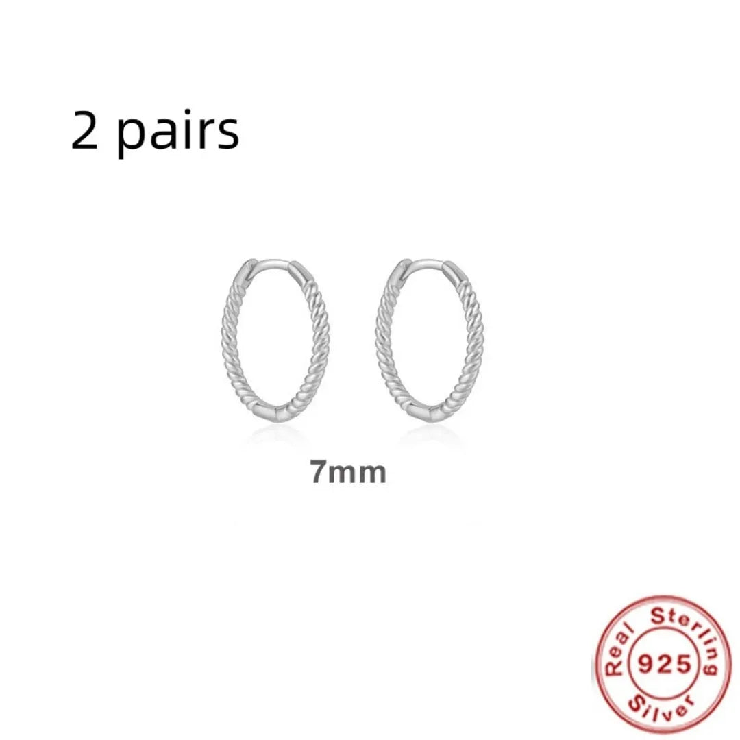 S925 sterling silver twisted string round ring earrings in gold or platinum colour