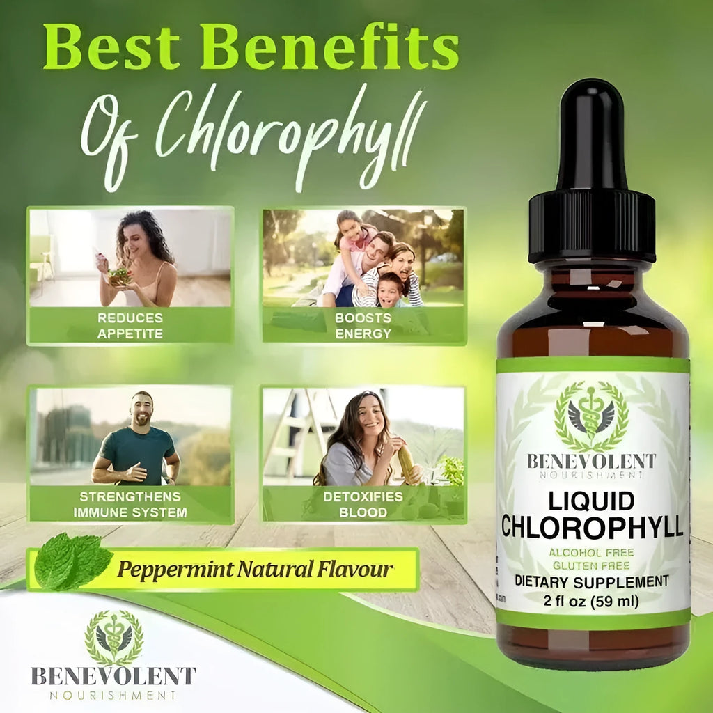 60ml bottle of natural chlorophyll drops for adult digestive support