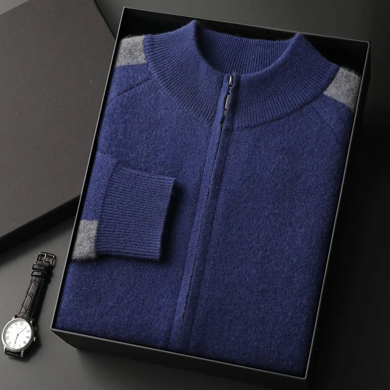 Men's cashmere wool blend knitted cardigan suit with long sleeve top and matching trousers