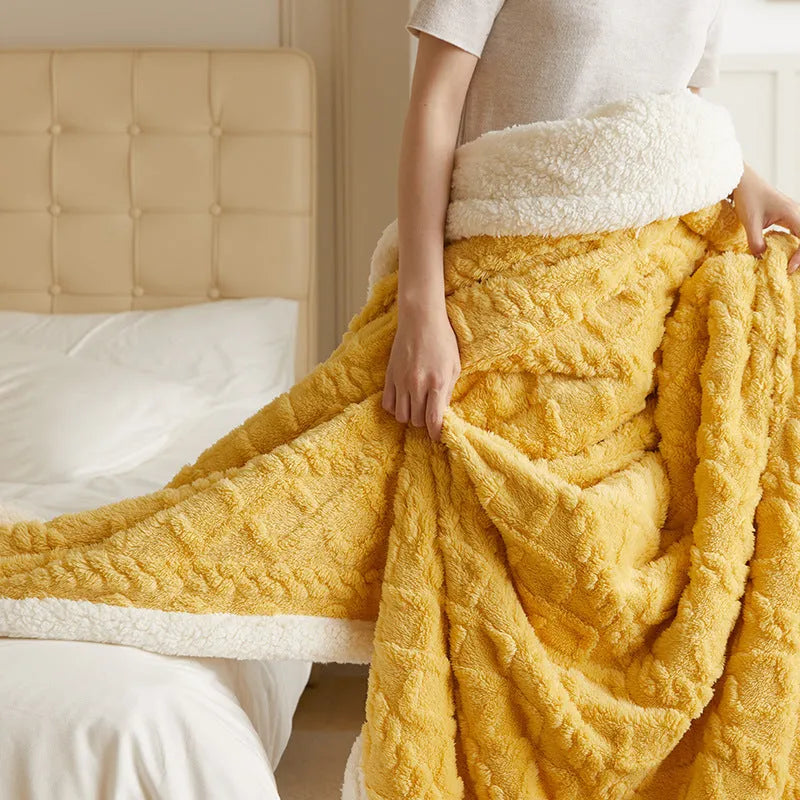 Thermal flannel winter blanket in tea green colour showing taffeta texture and modern simple styling