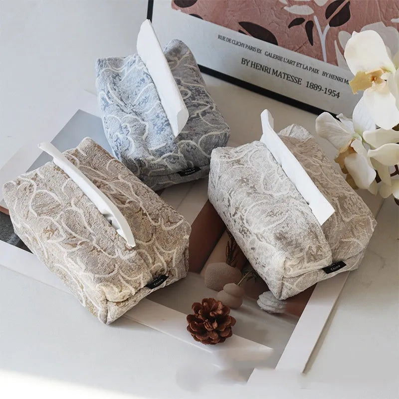 Chinese style floral cotton tissue box cover in pastel colours for living room decor