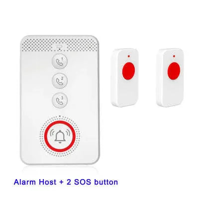 White elderly emergency alert system with central buzzer unit and three wireless emergency call buttons
