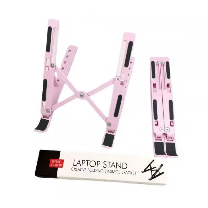 Silver aluminium alloy folding laptop stand holding a laptop at an angle