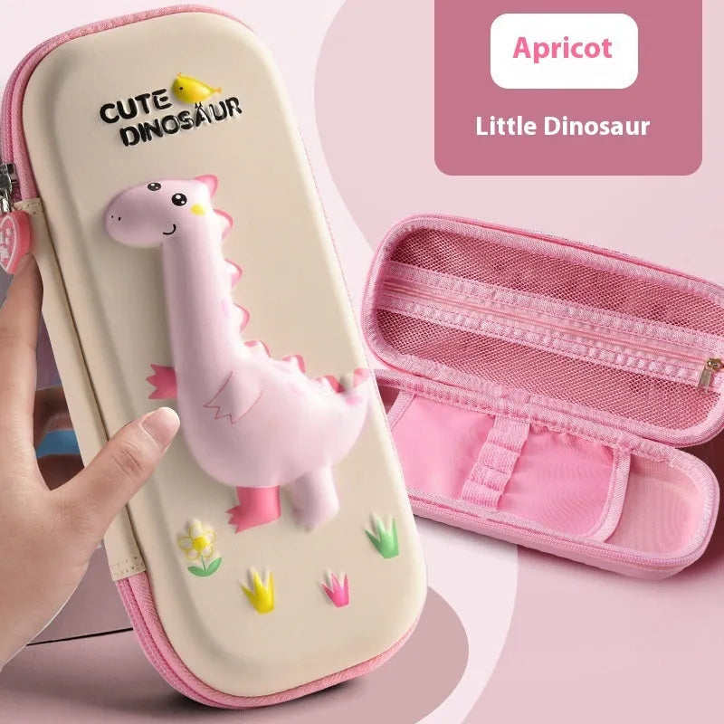 3D leather pencil case in a box shape showing one of the available design options such as a spaceship or unicorn