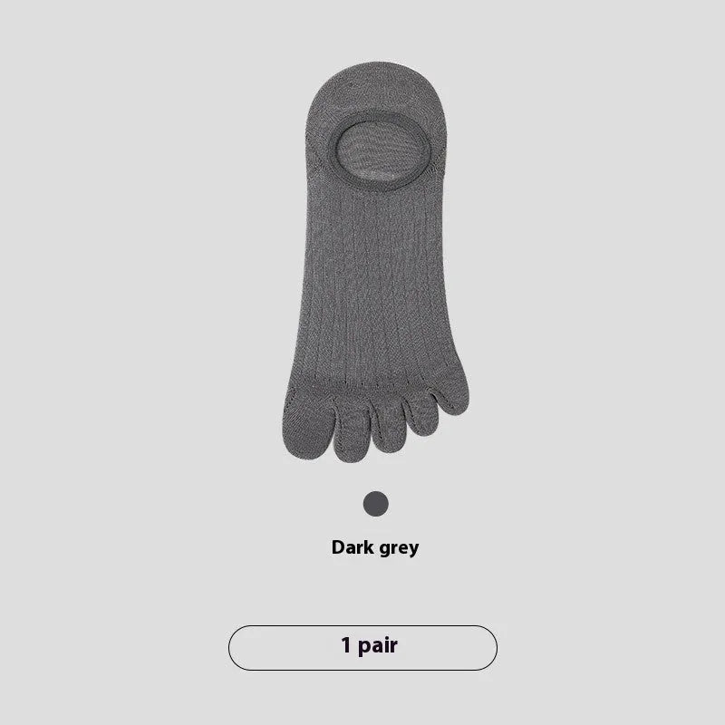 Men's five-finger invisible socks in modal fabric, shown in various neutral colours on a flat surface.
