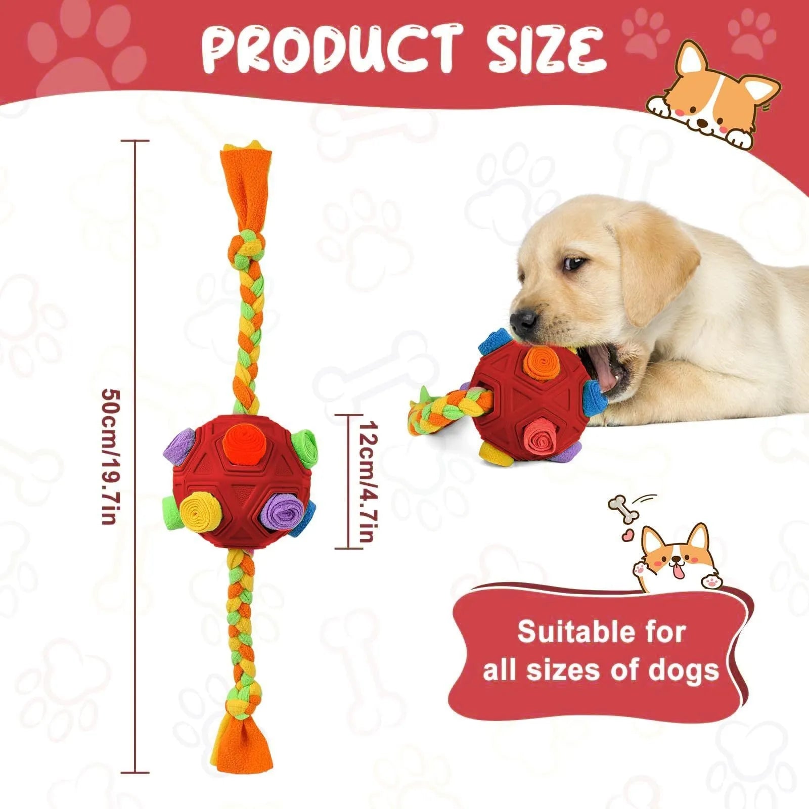 Bite-resistant pet sniffing ball dog puzzle toy for IQ training, shown in assorted colours including blue and redgreen.