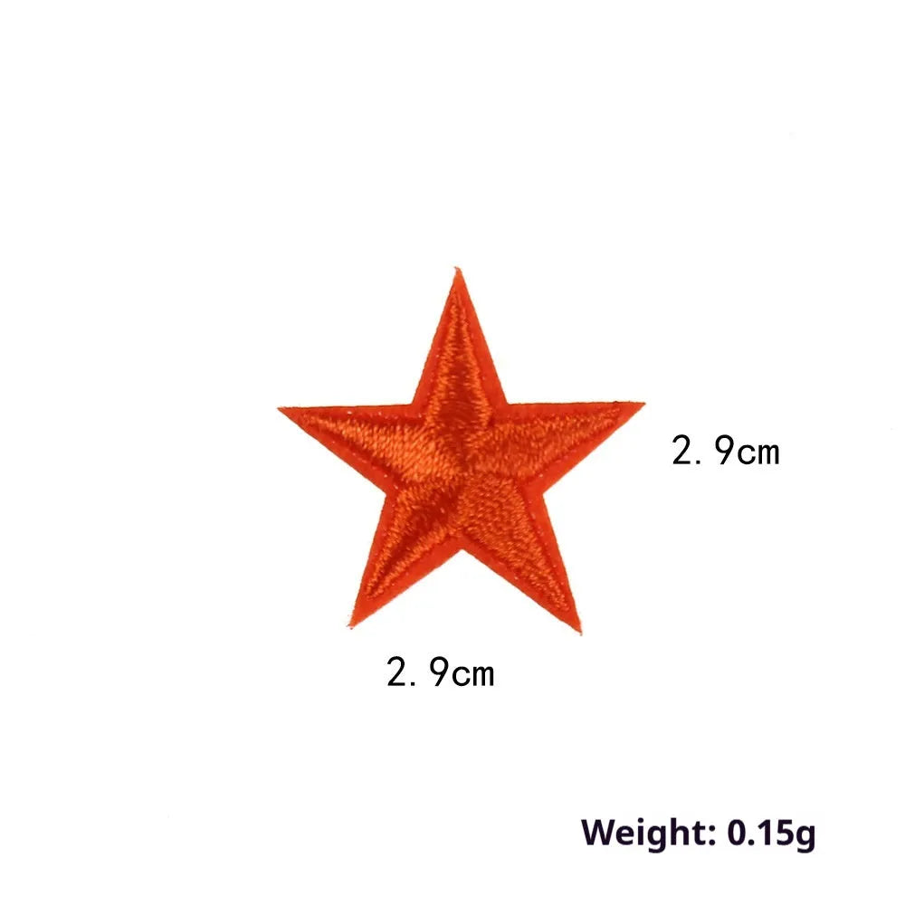 Colourful handmade embroidered five-pointed star cloth stickers for DIY decoration on fabric.