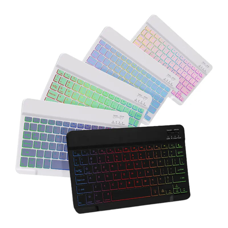 iPad protective case with luminous RGB Bluetooth keyboard and mouse in black leather sheath style