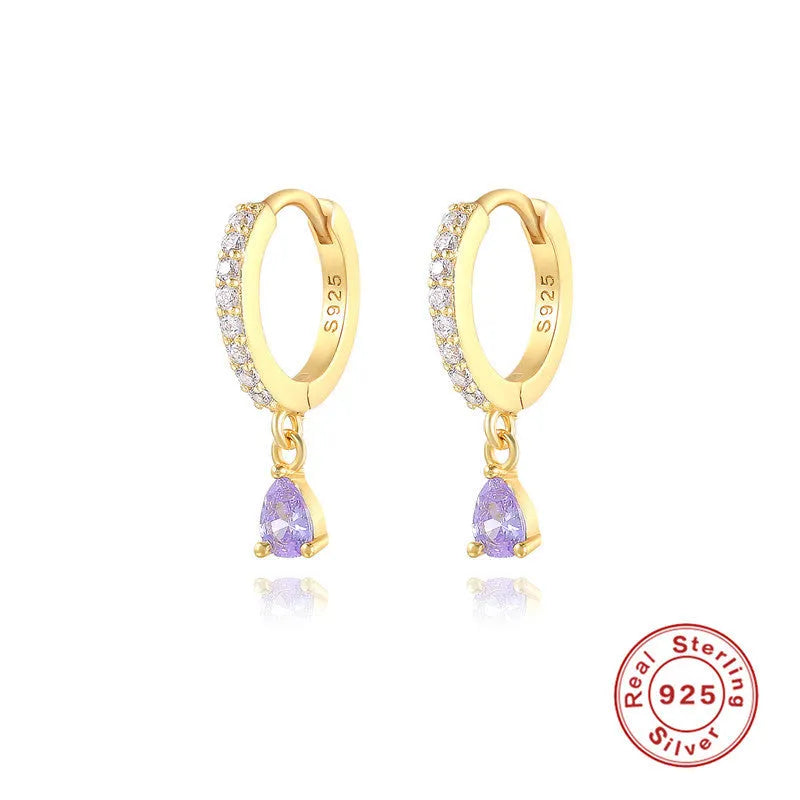 S925 sterling silver geometric water drop earrings with electroplated gold or silver finishes and gemstone options