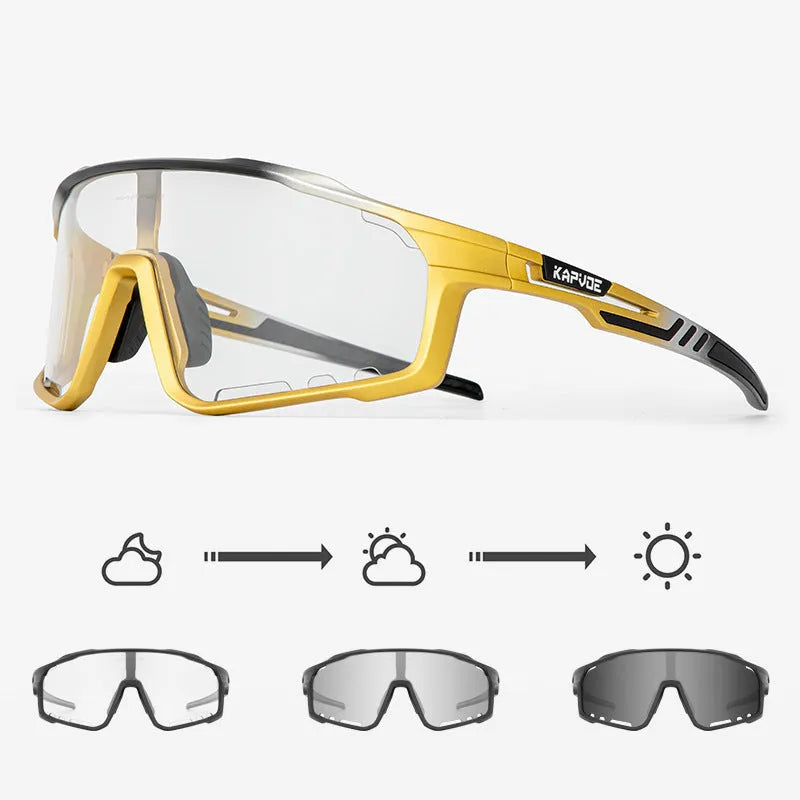 Photochromic cycling sunglasses with a semi-rimless TR90 frame, shown in one of multiple available colours.