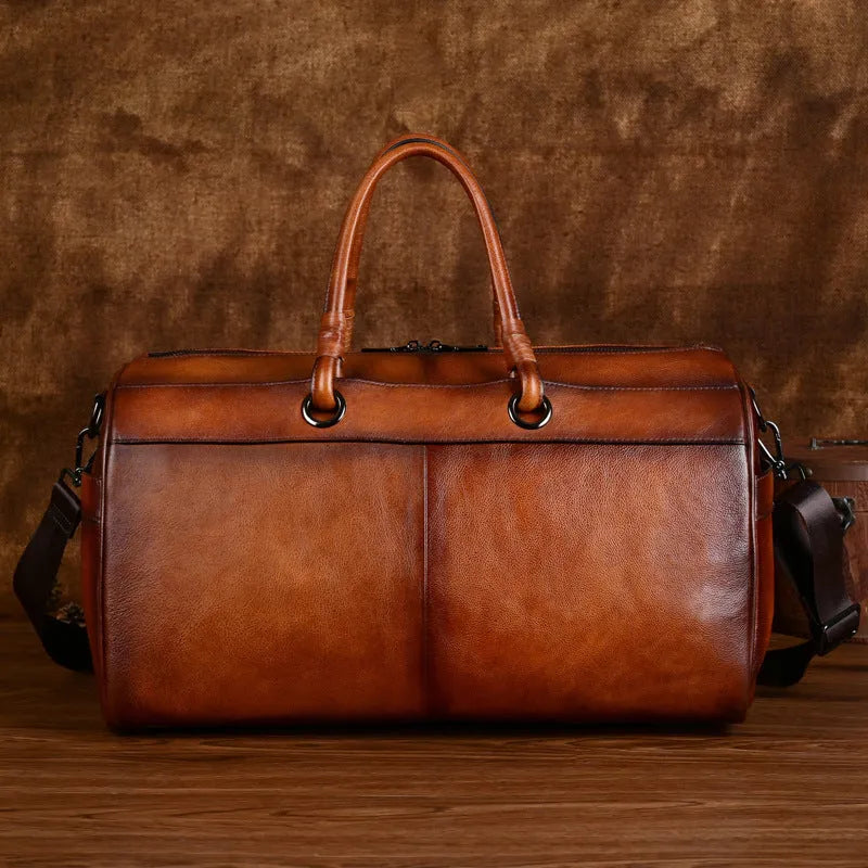 Handmade retro leather bag in vintage brown with European styling and large capacity design