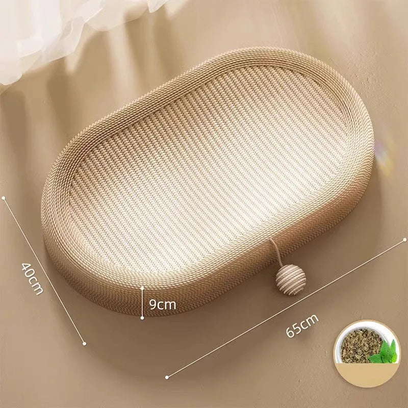 Large natural sisal cat scratching board with integrated lounging platform