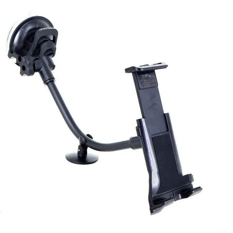 Black vehicle-mounted tablet holder with suction cup for 4-12 inch devices on car dashboard