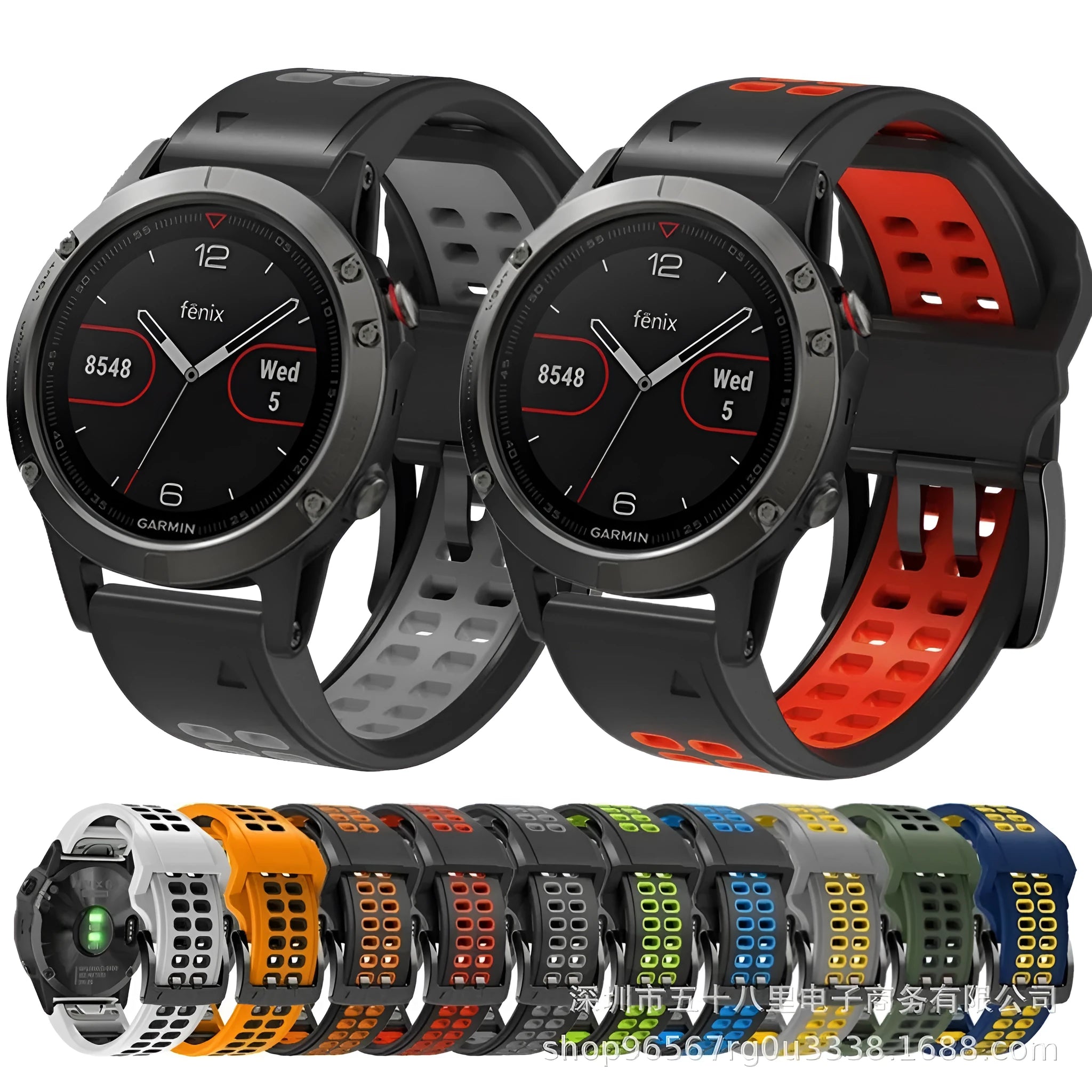 Quick release two-colour silicone watch strap in black orange combination with pin buckle